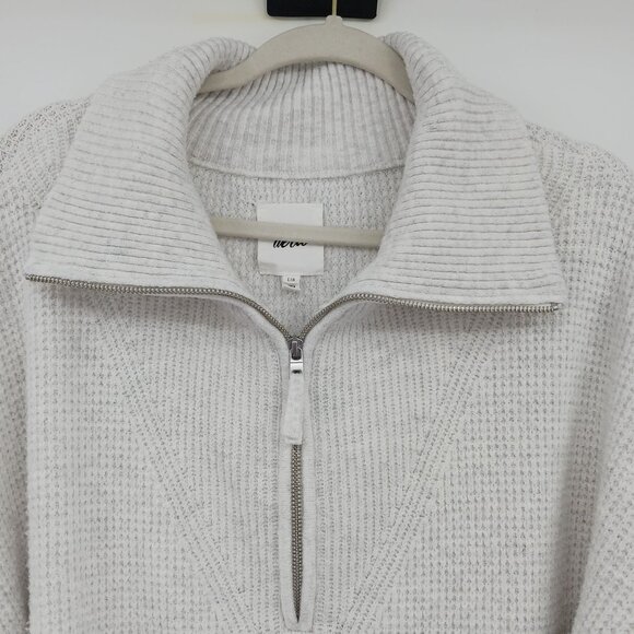 Aerie Waffle Knit Sweater Pullover Large Cotton Cozy Casual Off White Gray - Picture 3 of 9